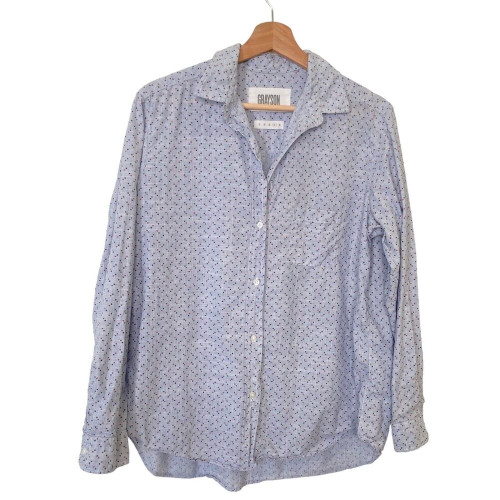 Grayson The Hero Womens L Button Up Shirt Blue W/ Red & Blue Stars All Over 4